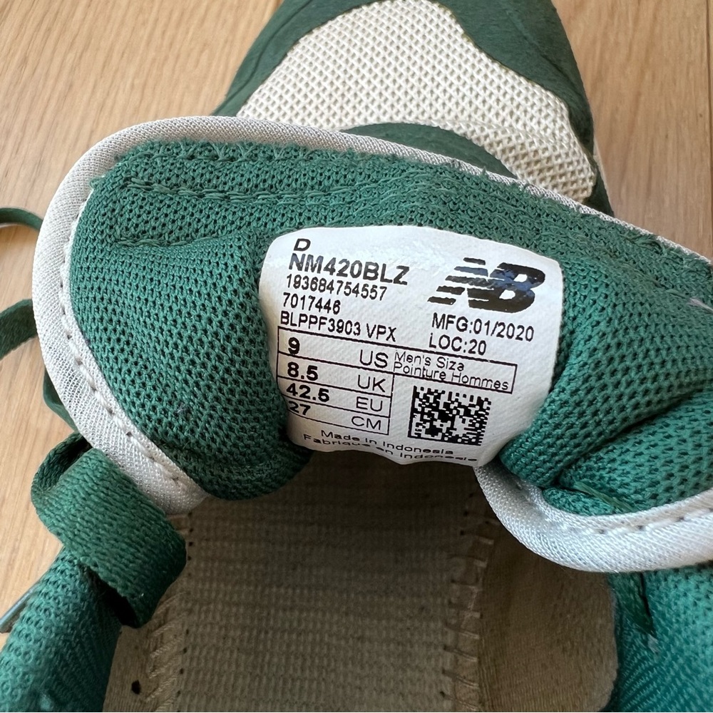 Vegan Friendly New Balance Numeric 420 Green and White Sneakers - Picture 9 of 9
